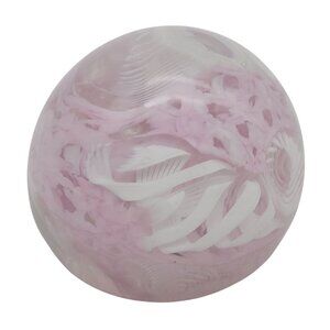 Pink White Handcrafted Small Glass Paperweight With Intricate Swirl Design